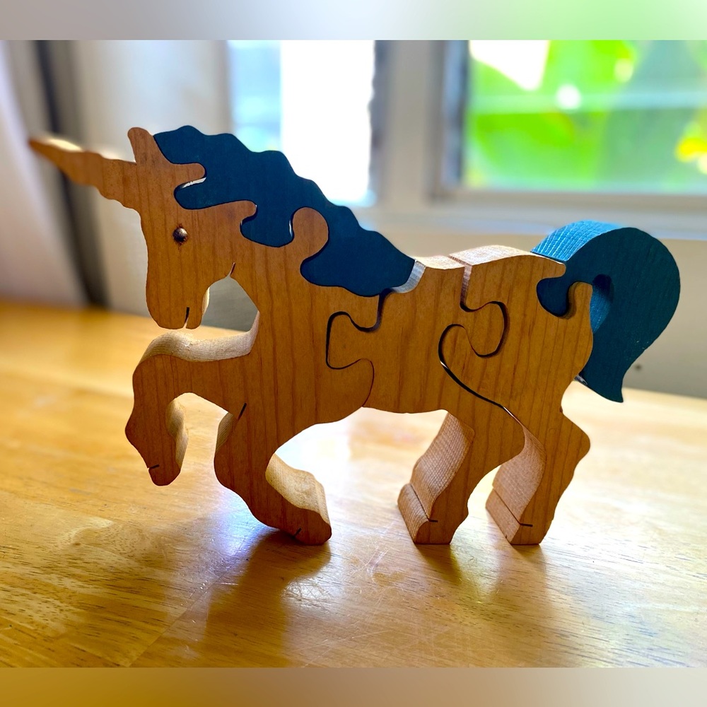 Vintage Waldorf wooden unicorn puzzle